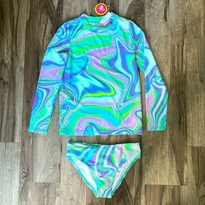 Place Kids Swim Rashguard Set - Blue and Green Swirl